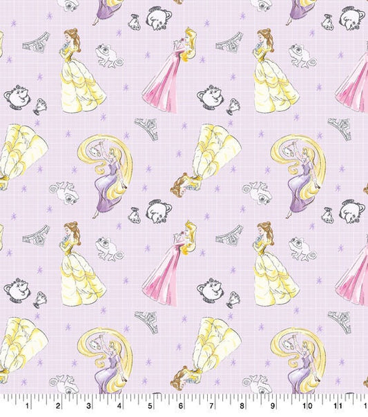 Disney Princess Secondary Toss fabric-  100% Cotton Belle, Cinderella, Rapunzel Licensed Fabric