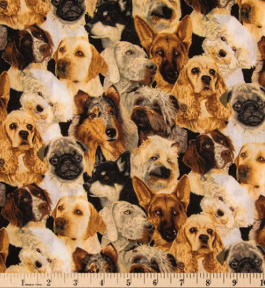 Dogs All Over cotton fabric 100% Cotton - novelty fabric- continuous cuts
