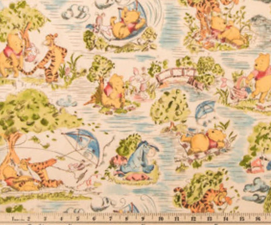 Winnie the Pooh Toile Calico Bear Fabric- 100% Cotton - Licensed Fabric