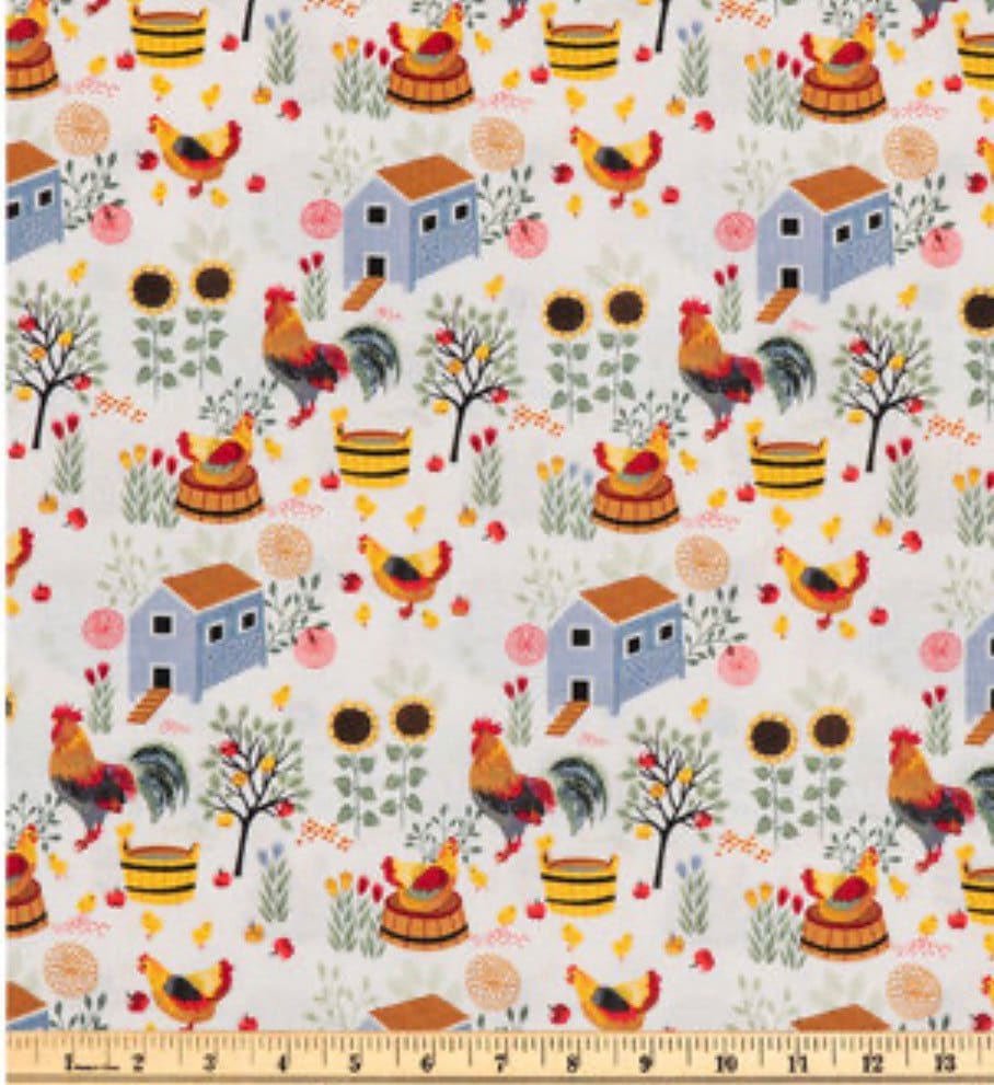 Chicken and Coop cotton Fabric - 100% Cotton