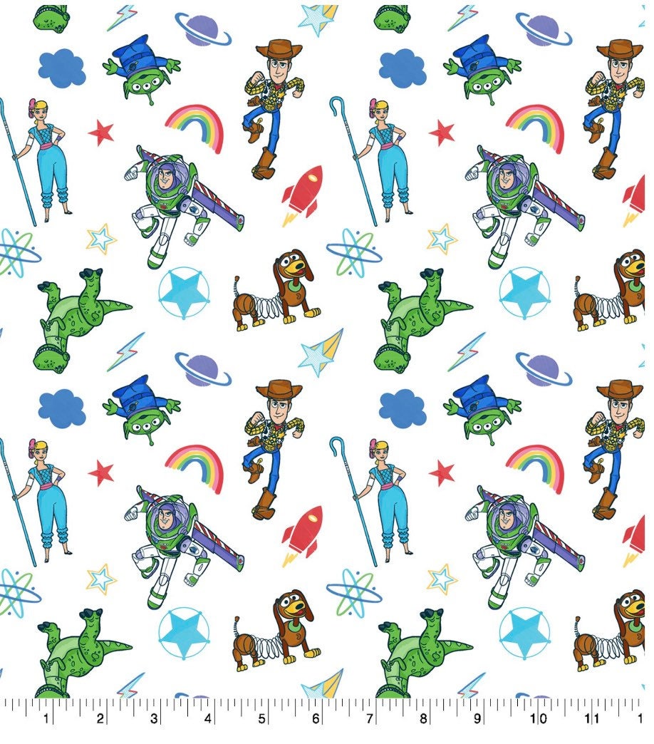 Toy Story Cotton Fabric -  100% Cotton - Licensed Fabric - White