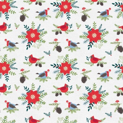 Gnome Noel Poinsettia Cotton Fabric PSF120-21786- 100% Cotton - Fabric- continuous cuts