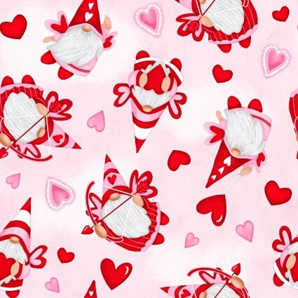 Henry Glass Gnomie Love Valentine Gnomes Cotton Fabric- 100% Cotton - Continuous Cuts - Tossed Cupid Gnomes