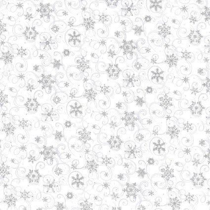 End of Bolt - Snowflake Glitter Christmas Cotton Fabric Snowflakes on White-