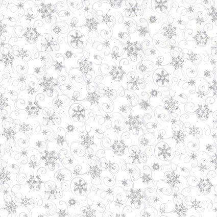Snowflake Glitter Christmas Cotton Fabric Snowflakes on White-