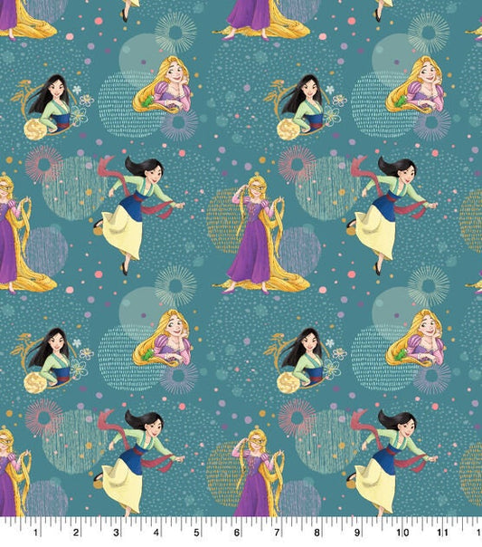 Disney Princess and Bubbles Cotton fabric-  100% Cotton Continuous cuts Licensed Fabric