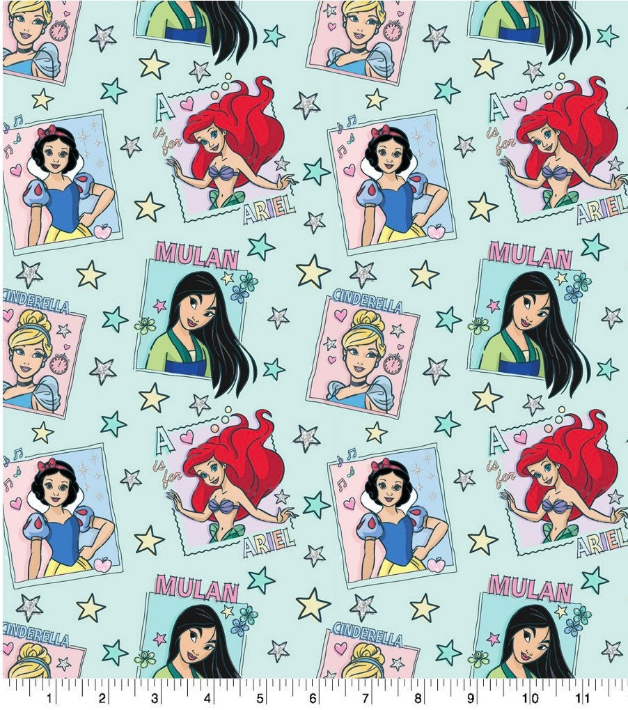 Disney Princess Stamp Badges Fat Quarters- 100% Cotton - Licensed Fabric