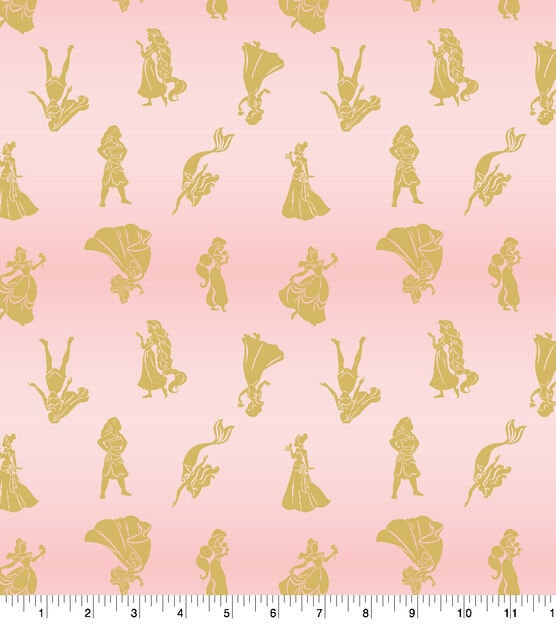Disney Princess Gold Metallic Toss fabric-  100% Cotton -