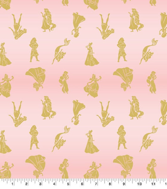 Disney Princess Gold Metallic Toss fabric-  100% Cotton -