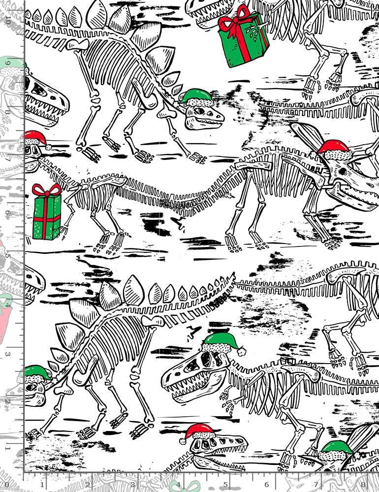Christmas Dinosaur Cotton fabric - 100% cotton- Continuous cuts
