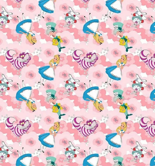 Alice in Wonderland cotton fabric- 100% Cotton -continuous cuts Licensed Fabric