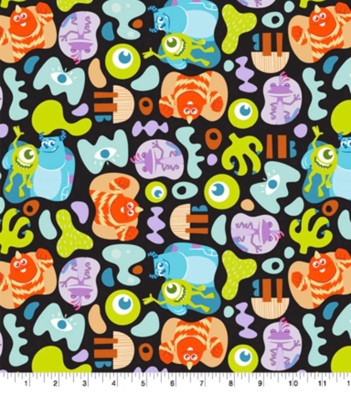 Monsters Inc. Bright colored cotton fabric  100% Cotton - Licensed Fabric