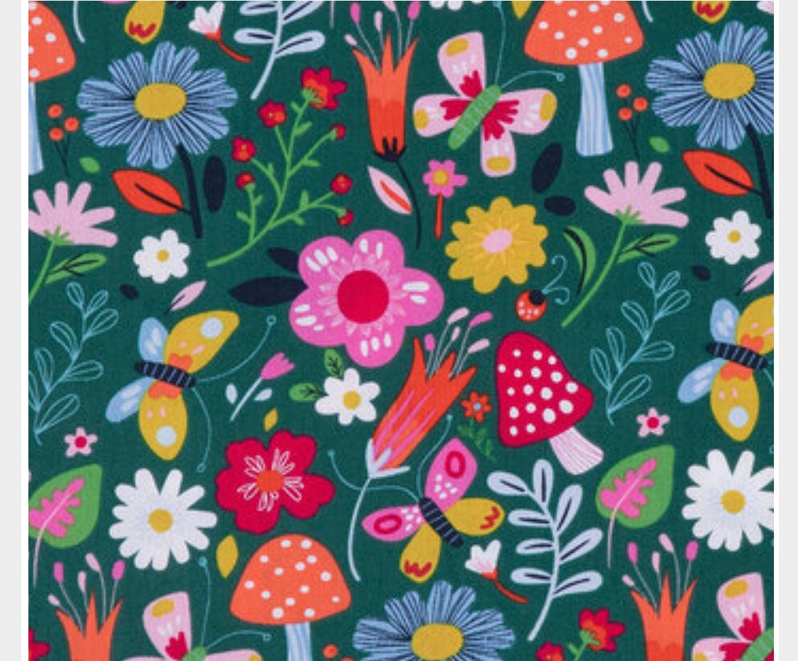 Floral Mushrooms cotton fabric- 100% Cotton - Fabric - cut to size