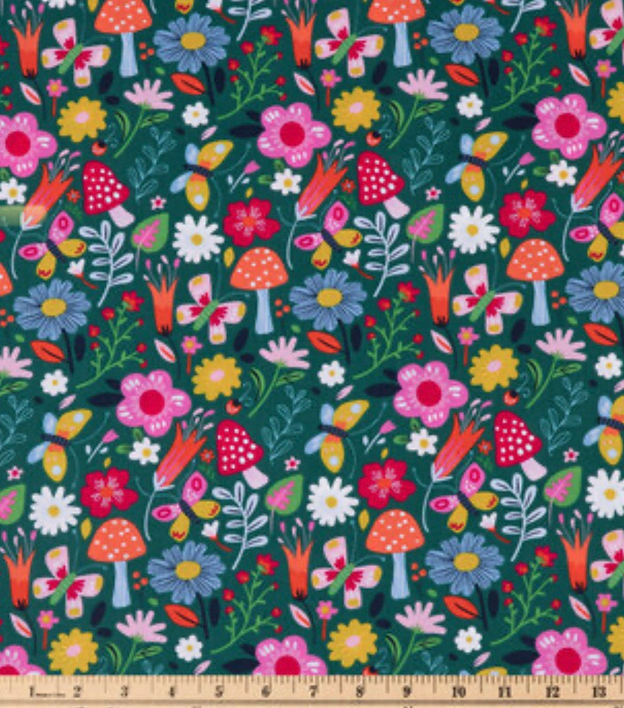 Floral Mushrooms cotton fabric- 100% Cotton - Fabric - cut to size
