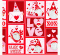 Henry Glass Gnomie Love Patchwork Valentine Gnomes Cotton Fabric- 100% Cotton - Continuous Cuts - Hugging Gnomes