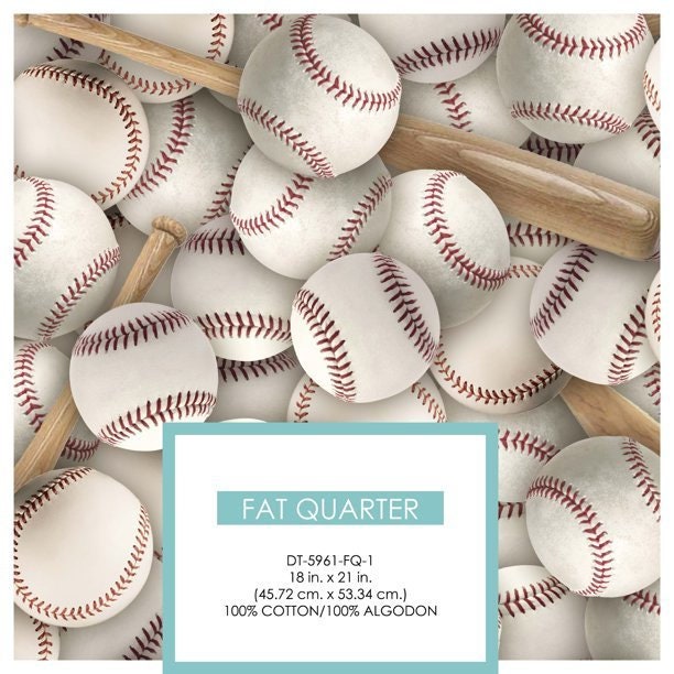 Baseballs & Bats Cotton Fabric - Fat Quarters - 100% Cotton -