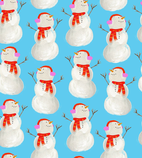 Christmas Snowman- 100% Cotton Freckle & Lollie FL-A Swell Noel D97-E Blue - Best in Snow-Man