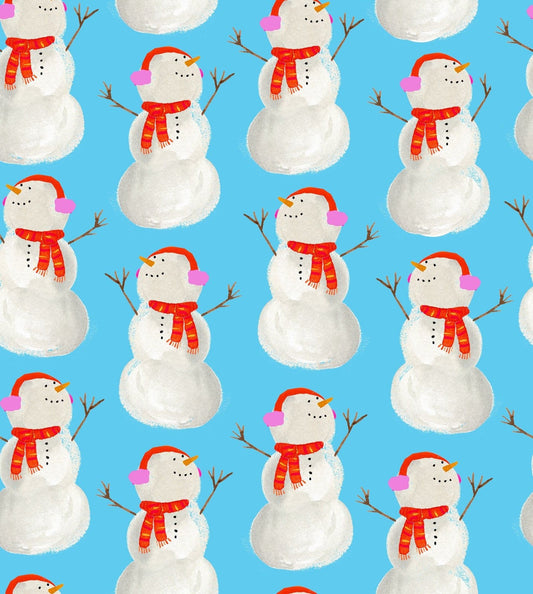Christmas Snowman-  100% Cotton Freckle & Lollie FL-A Swell Noel D97-E Blue - Best in Snow-Man