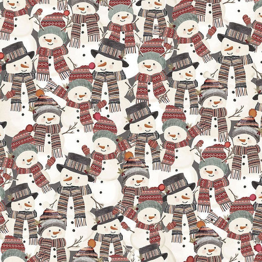 Christmas Snowman Fabric Cotton Timeless Treasures - Holiday 2023 - Let it Snow TT-Gail CD2007 Multi - Packed Hat & Scarf Snowmen
