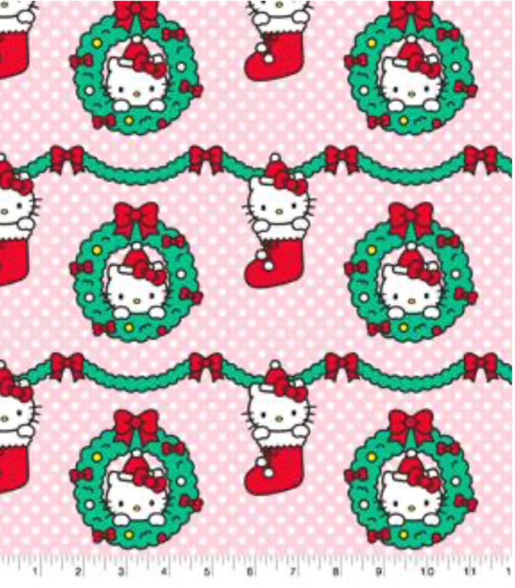 Hello Kitty Christmas Wreath Fabric 100% Cotton - Continuous Cuts