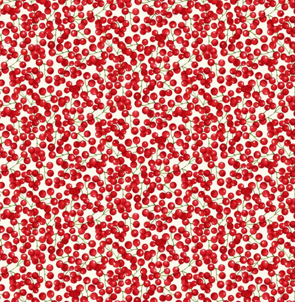 Winter Holly Berry Park cotton fabric- continuous cuts- A year of Art - cotton fabric- fast shipping!