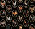 Christmas Roosters on Black Cotton Fabric - 100% Cotton-Freckle & Lollie - Tidings and Joy by Mai Designs