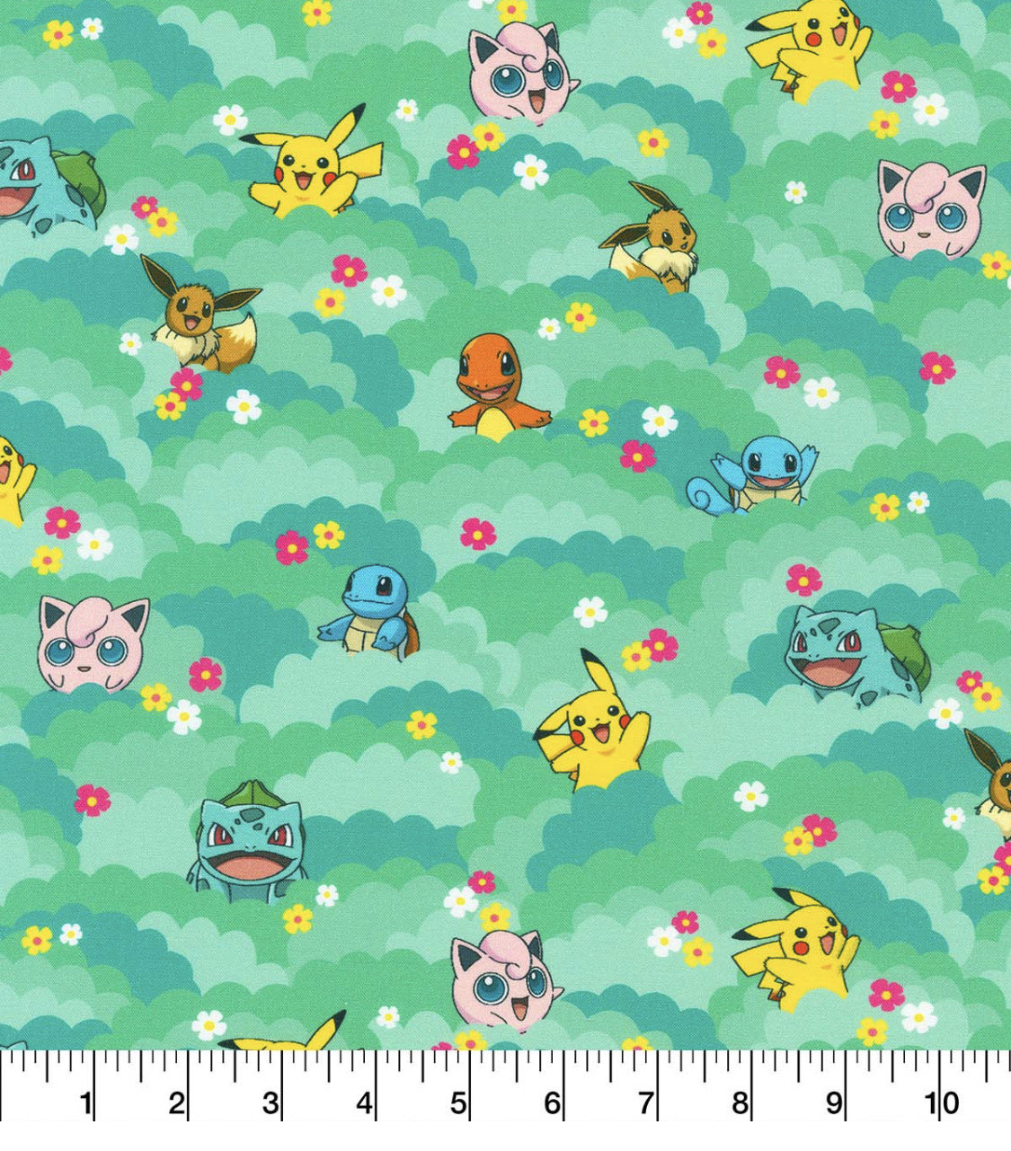 Pokémon Friends Floral Tossed Cotton fabric- Robert Kaufman continuous cuts- 100% Cotton - Licensed Fabric