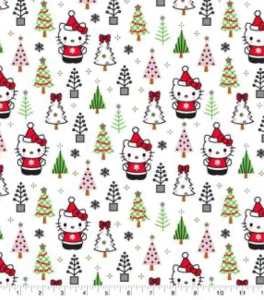 Hello Kitty Christmas Fabric White Icon- 100% Cotton - Continuous Cuts