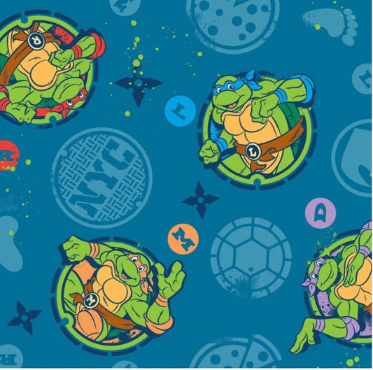 TMNT Badges Cotton fabric - 100% Cotton - continuous cuts- Teenage Mutant Ninja Turtles Licensed Fabric