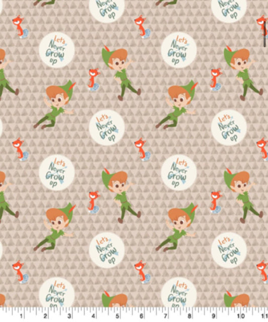 Peter Pan Never Grow Up Cotton Fabric - 100% Cotton - Continuous Cuts- fast shipping Licensed Fabric