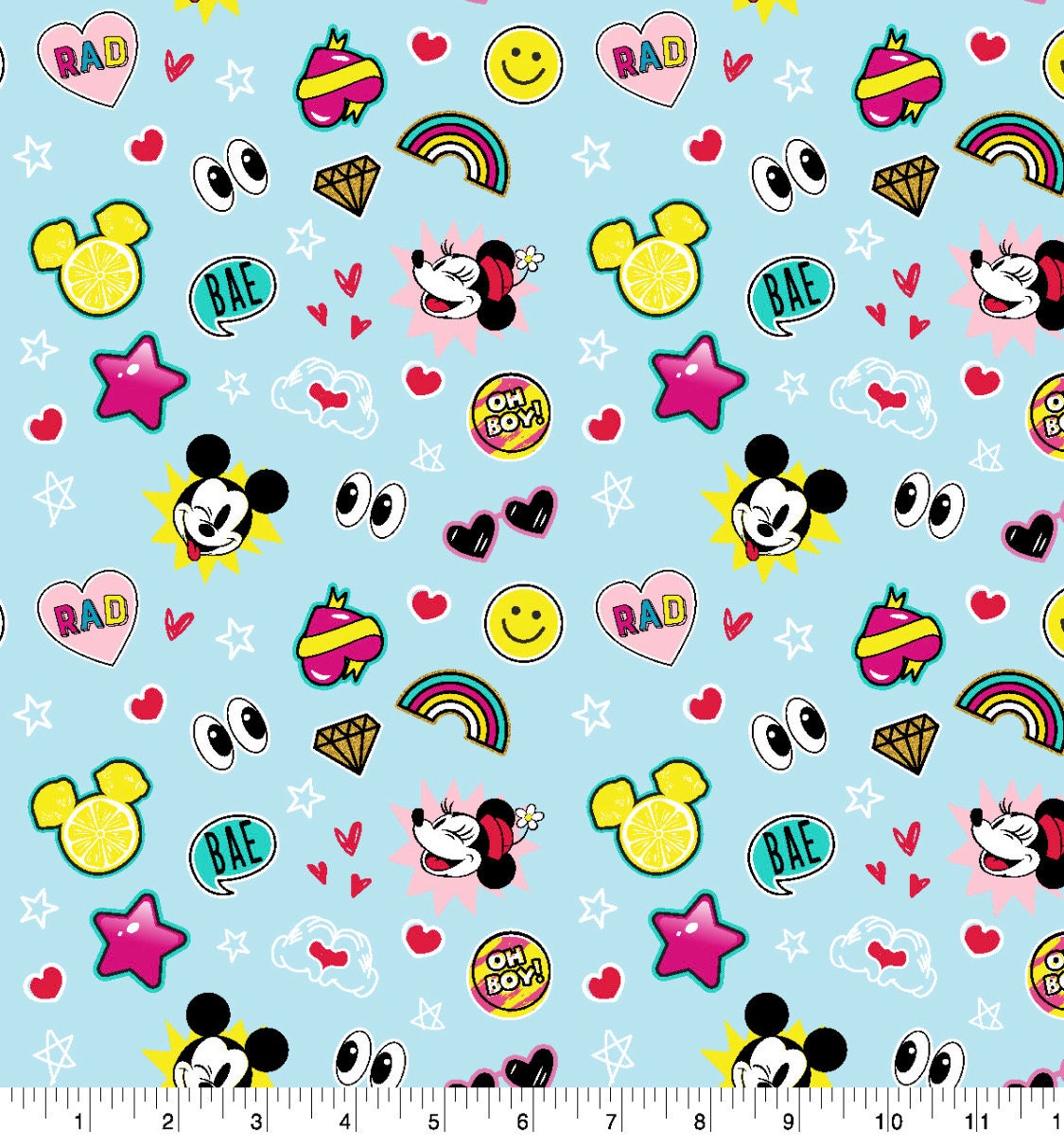 Mickey and Minnie Mouse Vintage Cartoon Icon Cotton Fabric - 100% Cotton - Licensed Fabric