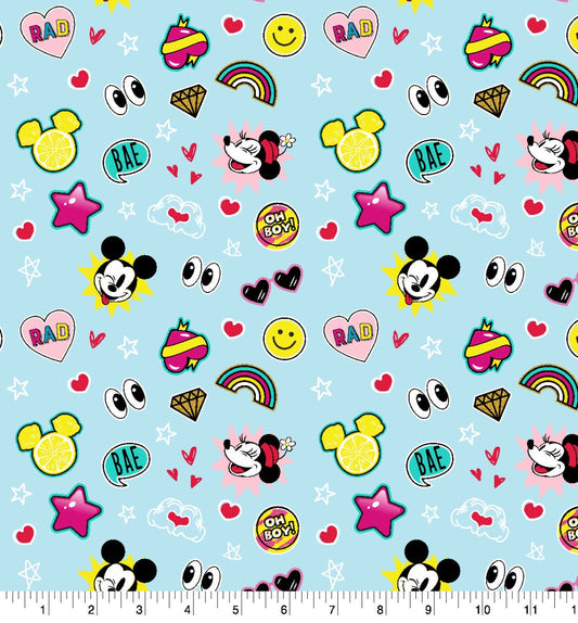 Mickey and Minnie Mouse Vintage Cartoon Icon Cotton Fabric - 100% Cotton - Licensed Fabric