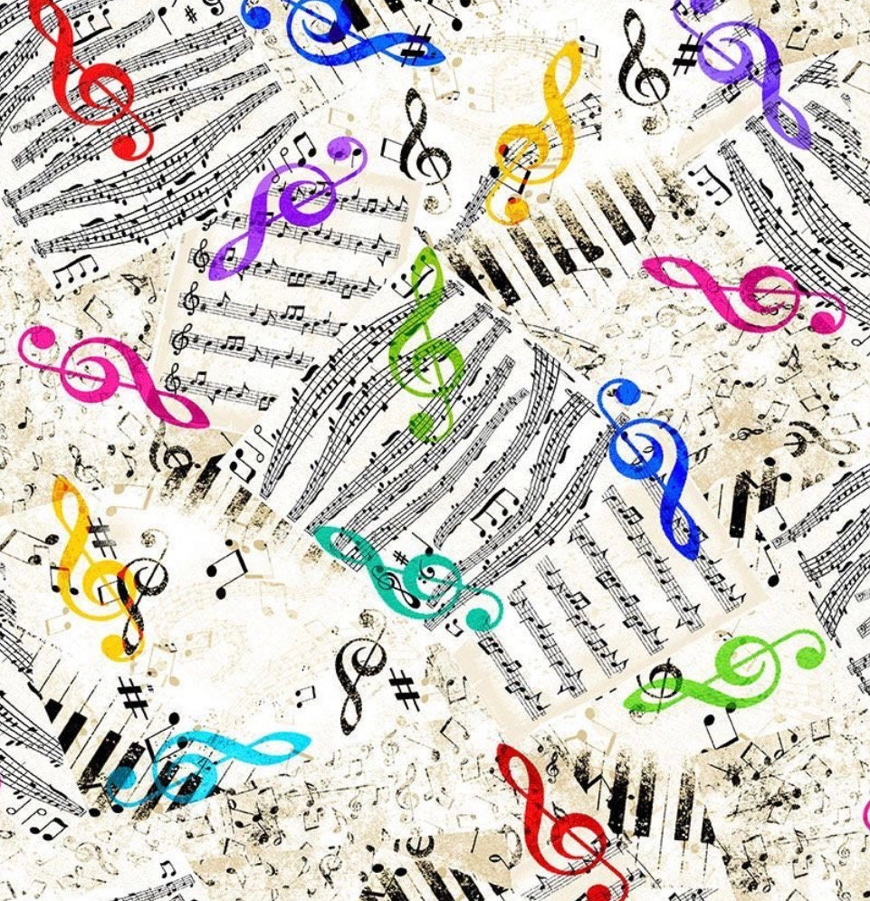 Music Notes CD2233 WHITE MUSIC Timeless Treasure 100% Cotton fabric-continuous cuts -