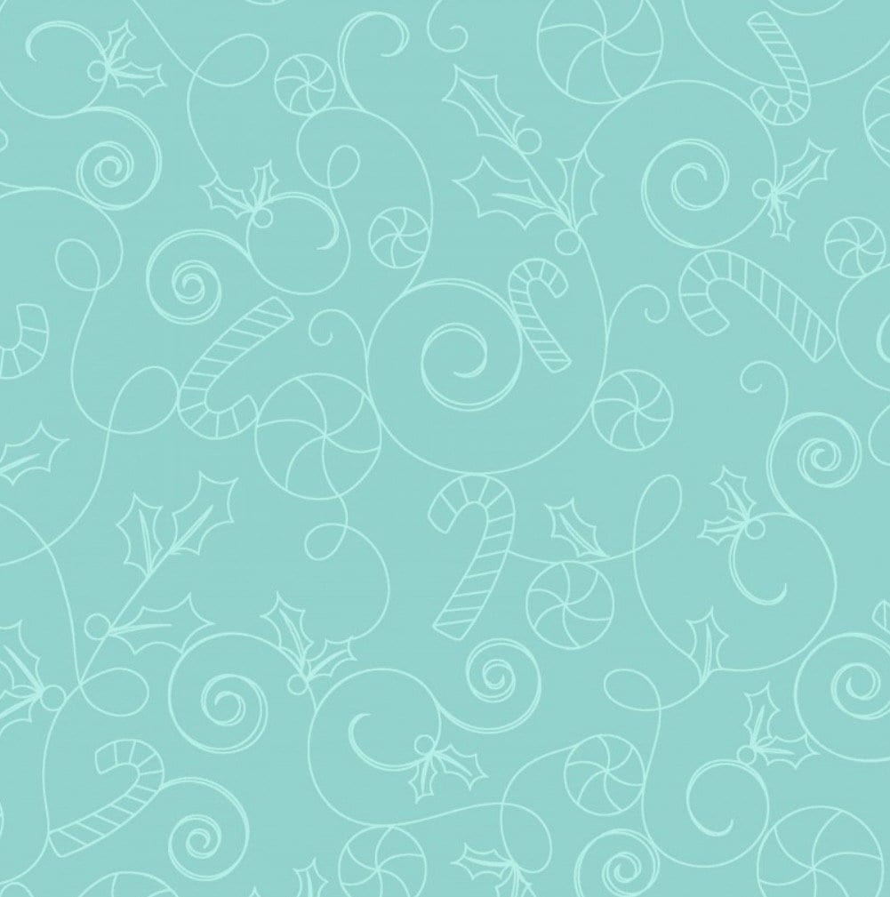 Cup Of Cheer Kimberbell Christmas Cotton Fabric Candy Cane Swirl- Teal - cut to size -