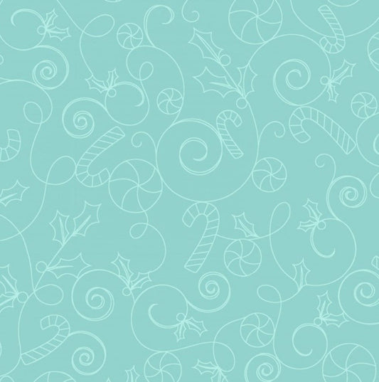 Cup Of Cheer Kimberbell Christmas Cotton Fabric Candy Cane Swirl- Teal - cut to size -