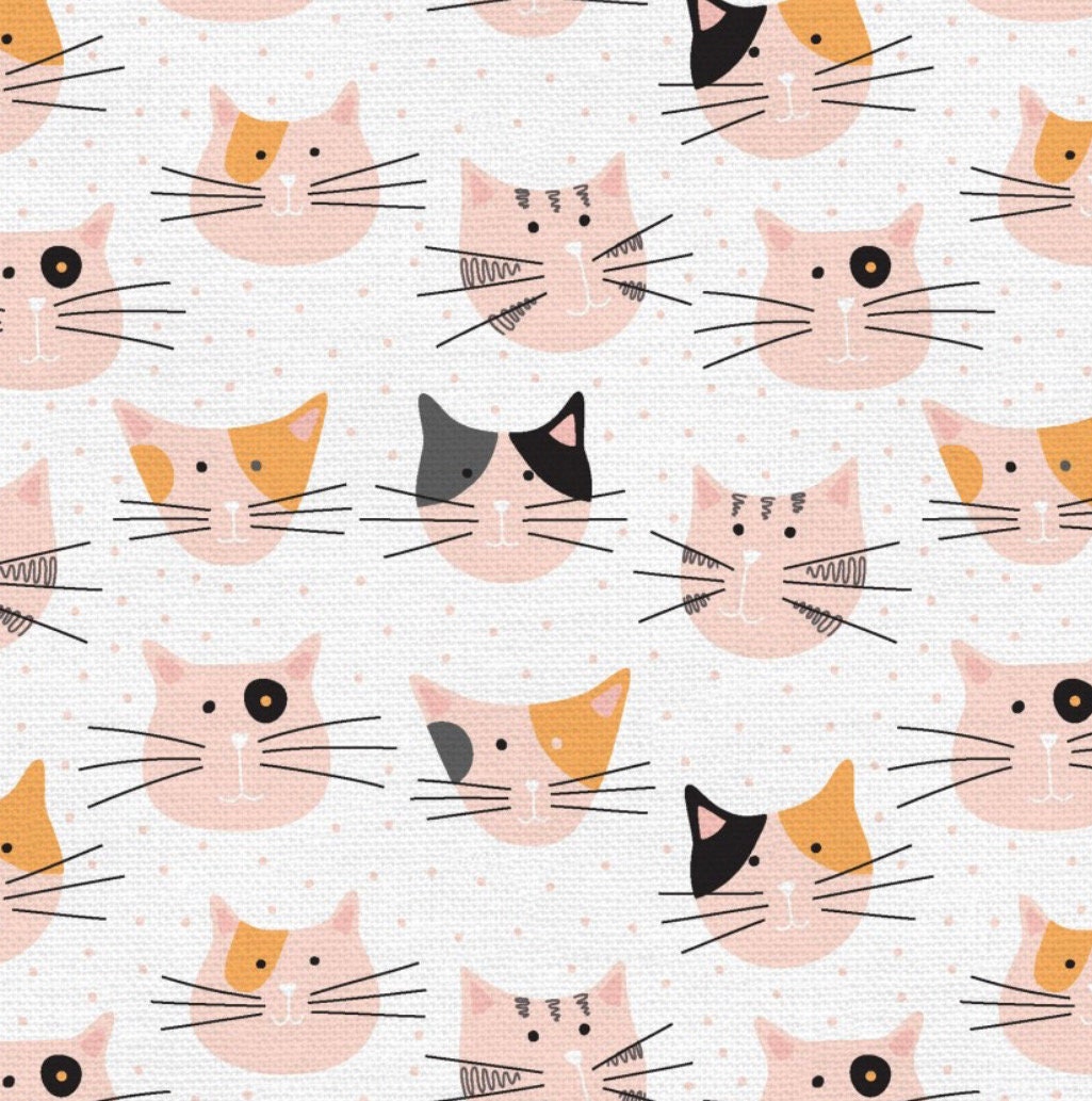 Tails and whiskers Cat Faces White fabric- by the 1/2 yard- Fat Quarters - 100% Cotton - Continuous cuts- PSF120-21627