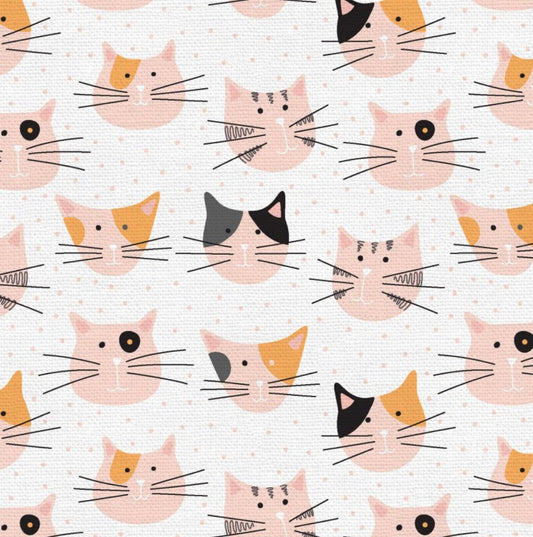 Tails and whiskers Cat Faces White fabric- by the 1/2 yard- Fat Quarters - 100% Cotton - Continuous cuts- PSF120-21627