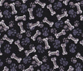 Tossed Paws & Bones on Charcoal Cotton fabric - 100% Cotton - Continuous Cuts - Fabric Traditions