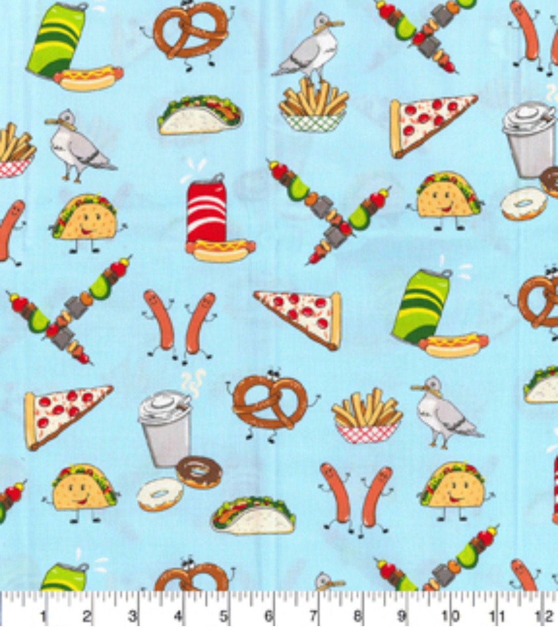 Animated Food Cotton Fabric by Fabric Traditions 100% Cotton -