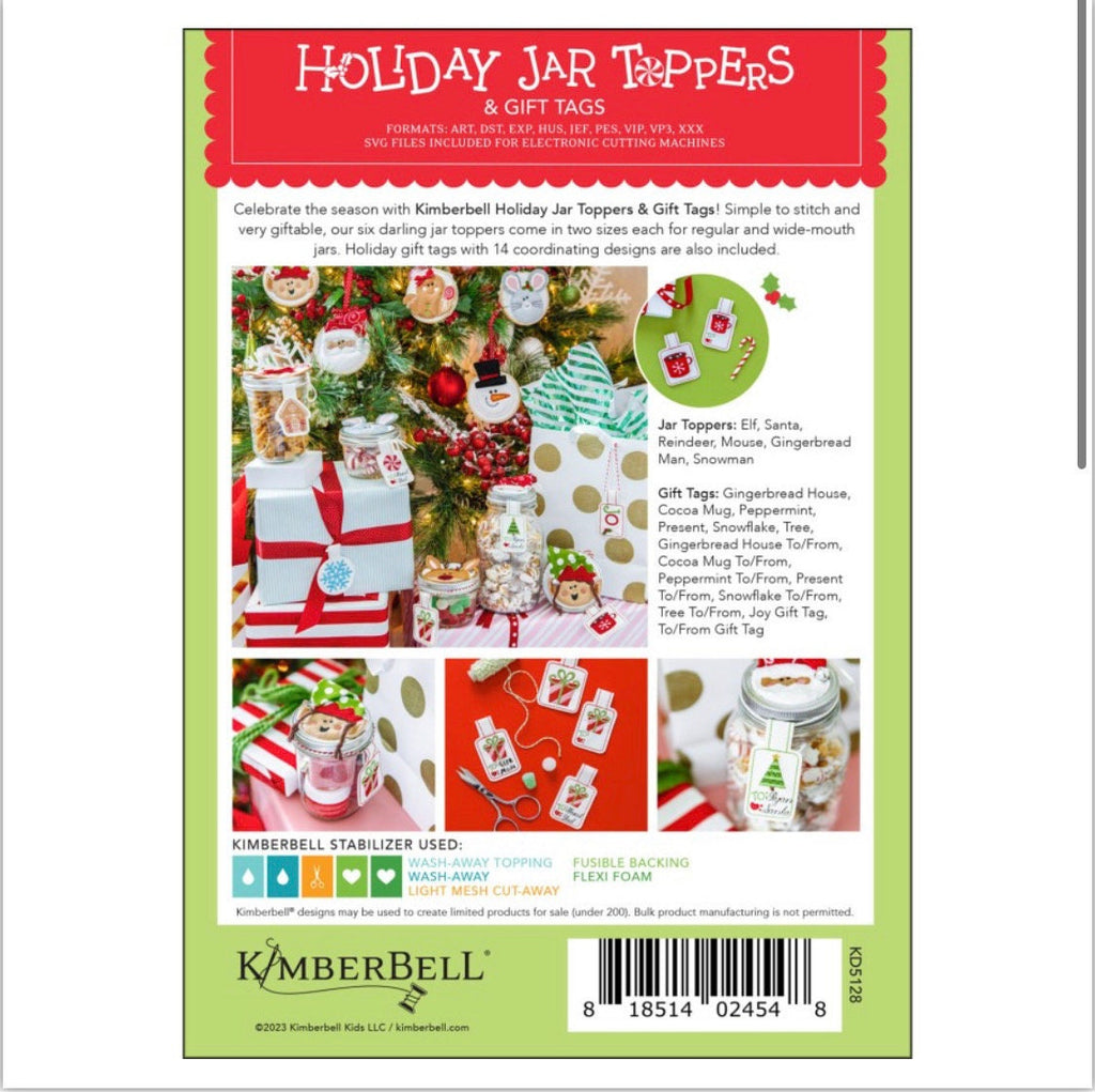 KIDKD5128 Kimberbell Holiday Jar Topper and Gift Tags CD Designers: Kim Christopherson, KimberBell