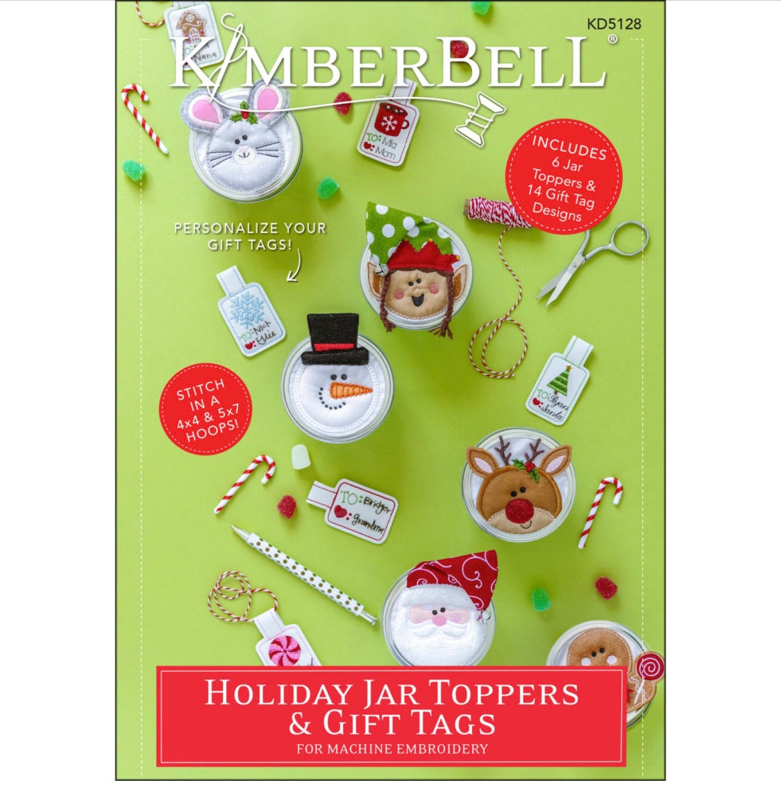 KIDKD5128 Kimberbell Holiday Jar Topper and Gift Tags CD Designers: Kim Christopherson, KimberBell