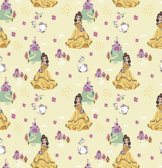 Heart of a Princess Belle Cotton fabric 100%  Cotton Yellow- Beauty and The Beast