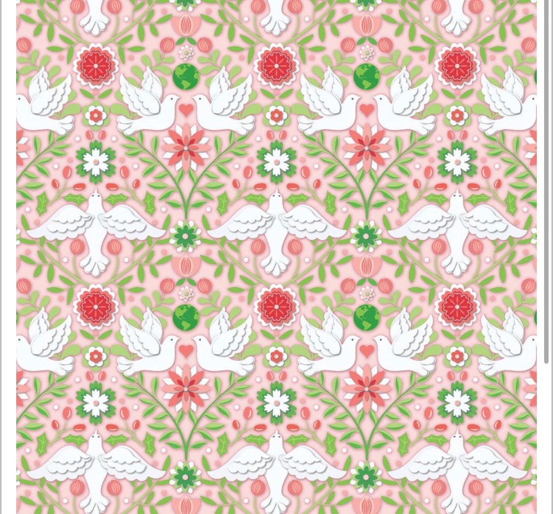 Christmas Peace Holiday Fabric -100% Cotton - Fabric- continuous cuts