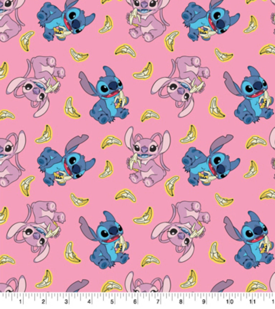 LILO and Stitch Banana toss on pink  cotton fabric 100% Cotton - continuous cuts! Licensed Fabric
