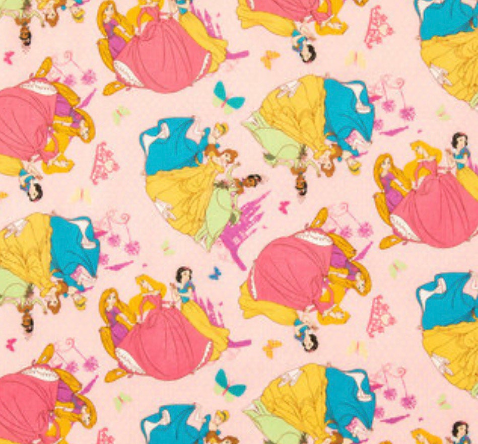 Multi Disney Princess cotton fabric- 100% Cotton - continuous cuts- Cinderella Licensed Fabric
