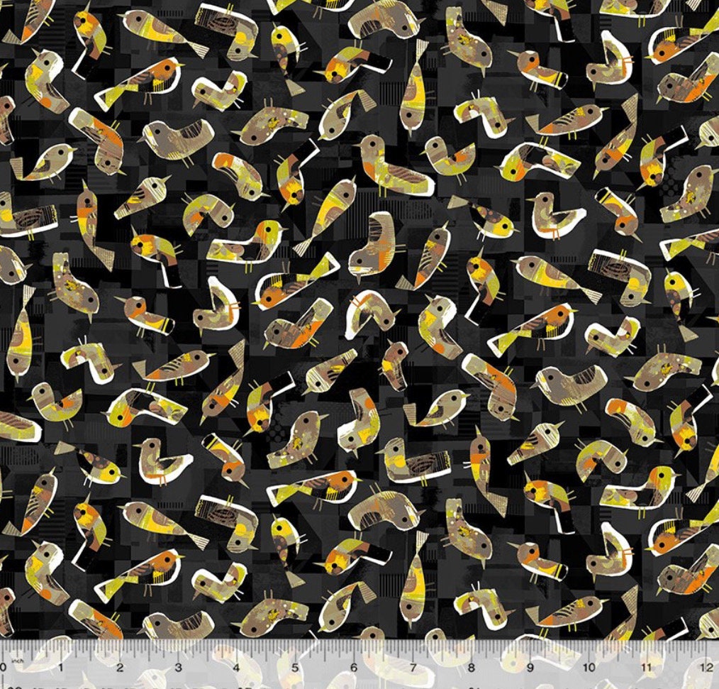 Catsville Night Birdie Cotton Fabric - 100% Cotton- Continuous Cuts - by the 1/4 or 1/2 yard - Fat Quarters 53485D-2 Catsville