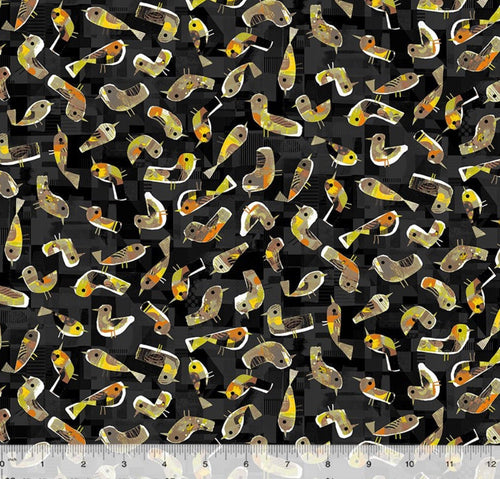 Catsville Night Birdie Cotton Fabric - 100% Cotton- Continuous Cuts 53485D-2 Catsville