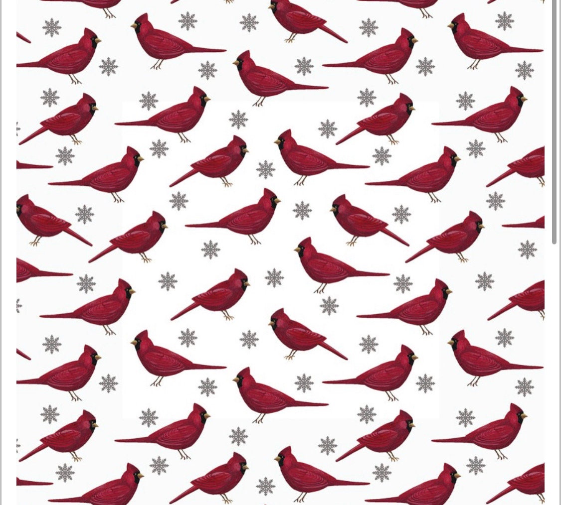 Cardinals & Flakes Winter at the Farm Cotton Fabric  100% Cotton - Fabric- continuous cuts BEN13457