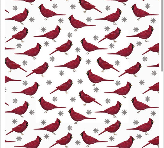 Cardinals & Flakes Winter at the Farm Cotton Fabric  100% Cotton - Fabric- continuous cuts BEN13457