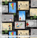 Postcard Traveling Gnomes Cotton Fabric- 100% Cotton - Traveling Gnomes